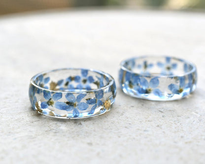 Forget Me Not Friendship Ring • Graduation Gift for Best Friend • Blue Resin Flower Ring • College Farewell Gift • Real Flower Jewelry