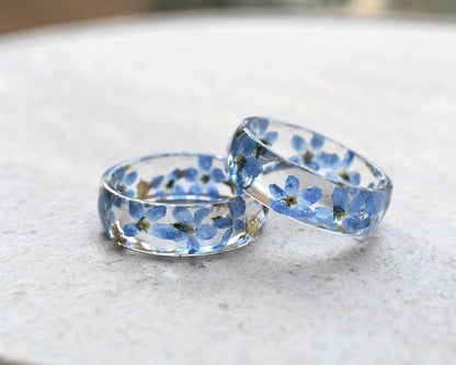 Forget Me Not Friendship Ring • Graduation Gift for Best Friend • Blue Resin Flower Ring • College Farewell Gift • Real Flower Jewelry