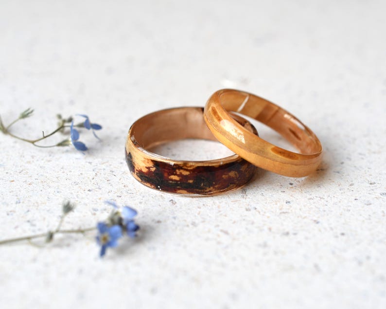 Birch Wood Resin Ring – Smooth 4mm or 6mm Band, Natural Wood Jewelry, Handmade Minimalist Ring, Earthy Botanical Resin Band