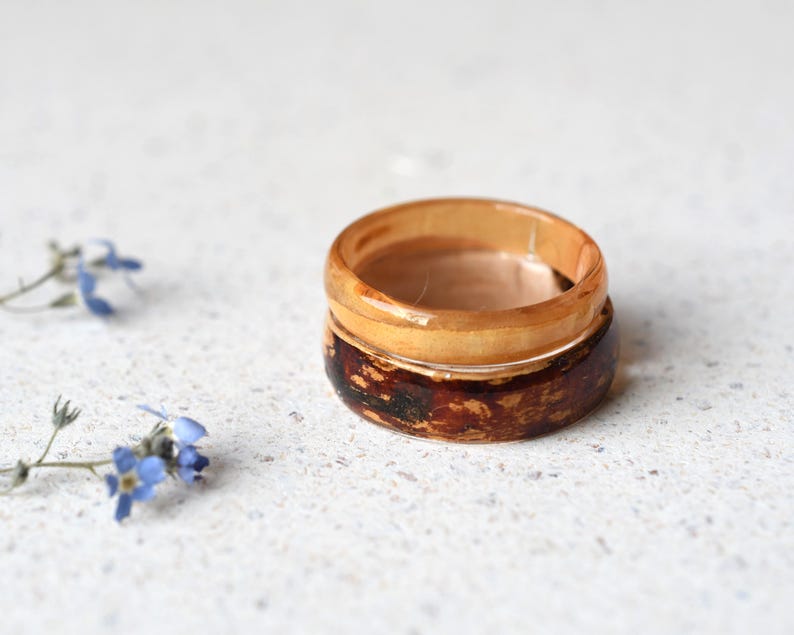 Birch Wood Resin Ring – Smooth 4mm or 6mm Band, Natural Wood Jewelry, Handmade Minimalist Ring, Earthy Botanical Resin Band