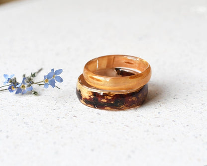 Birch Wood Resin Ring – Smooth 4mm or 6mm Band, Natural Wood Jewelry, Handmade Minimalist Ring, Earthy Botanical Resin Band
