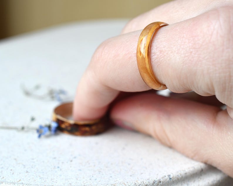 Birch Wood Resin Ring – Smooth 4mm or 6mm Band, Natural Wood Jewelry, Handmade Minimalist Ring, Earthy Botanical Resin Band