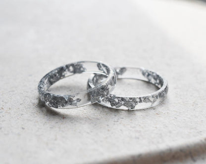 Smooth Silver Leaf Ring in Clear Resin - Wedding Ring Alternative - Hypoallergenic Ring - Thin Stacking Ring