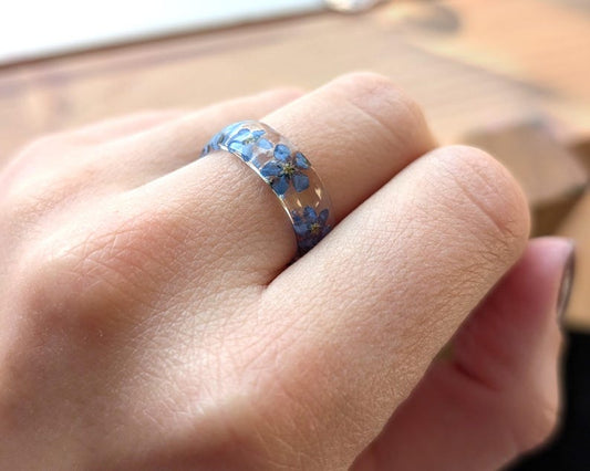Forget Me Not Friendship Ring • Graduation Gift for Best Friend • Blue Resin Flower Ring • College Farewell Gift • Real Flower Jewelry