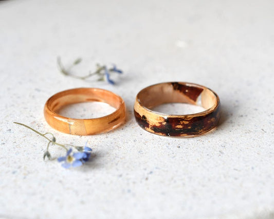 Birch Wood Resin Ring – Smooth 4mm or 6mm Band, Natural Wood Jewelry, Handmade Minimalist Ring, Earthy Botanical Resin Band
