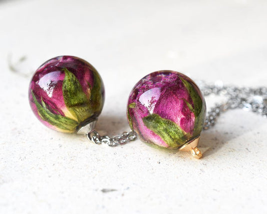 Gift for Mom – Purple Rose Necklace – Real Rosebud – Symbol of Love & Gratitude – Handmade Resin Jewelry