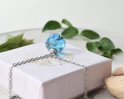 Make a Wish Dandelion Seed Necklace – Aqua Blue Resin Pendant – Dreamy Manifestation Gift