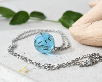 Make a Wish Dandelion Seed Necklace – Aqua Blue Resin Pendant – Dreamy Manifestation Gift