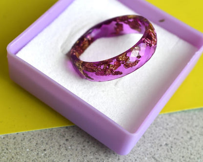 Pink Magenta Resin Ring with Gold Leaf – Faceted and Unique Resin Ring - Epoxy Resin Jewelry