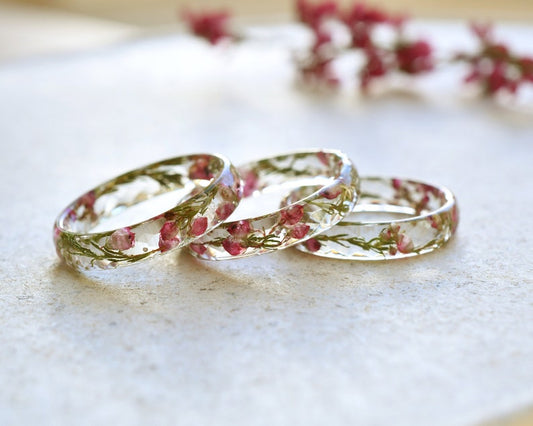 Heather Flower Ring | Symbol of Protection & Admiration | Real Dried Flower | Meaningful Gift | Handmade Resin Jewelry