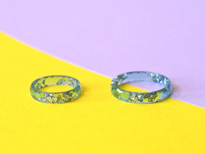 Aquamarine Resin Engagement Ring | Silver Leaf | Alternative Engagement | Handmade Resin Ring | Gift for Her