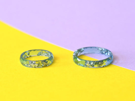 Aquamarine Resin Engagement Ring | Silver Leaf | Alternative Engagement | Handmade Resin Ring | Gift for Her
