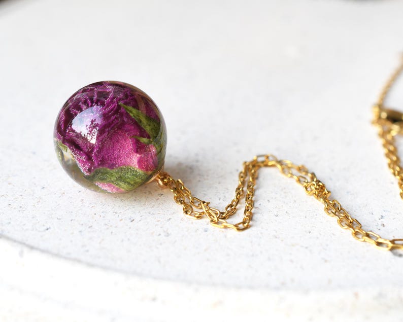 Gift for Mom – Purple Rose Necklace – Real Rosebud – Symbol of Love & Gratitude – Handmade Resin Jewelry