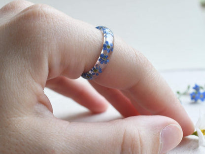 Best Friend Distance Ring | Half Forget‑Me‑Not Half Aquamarine | You & Me Resin Band | Silver Flakes | Meaningful Gift