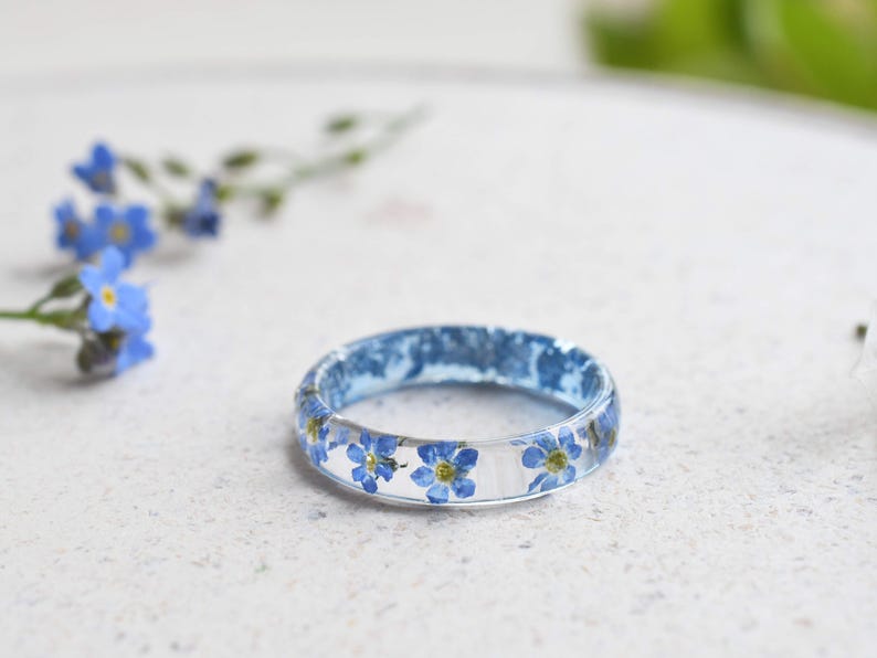 Best Friend Distance Ring | Half Forget‑Me‑Not Half Aquamarine | You & Me Resin Band | Silver Flakes | Meaningful Gift