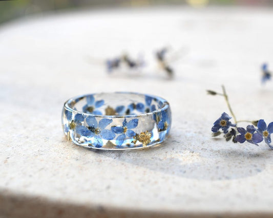 Forget-Me-Not Memorial Ring – Real Flower Resin Ring for Loss of Loved One • Sympathy Jewelry • Handmade Remembrance Gift